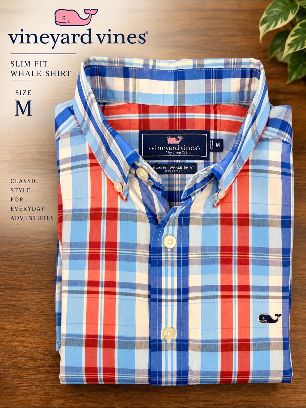 Vineyard Vines Men’s Slim Fit Whale Plaid Button-Down Shirt - Blue/Red